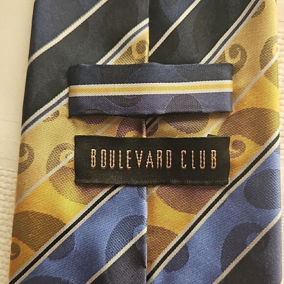 Boulevard Club Men Stripped Tie Yellow/ Navy Blue - Picture 5 of 16